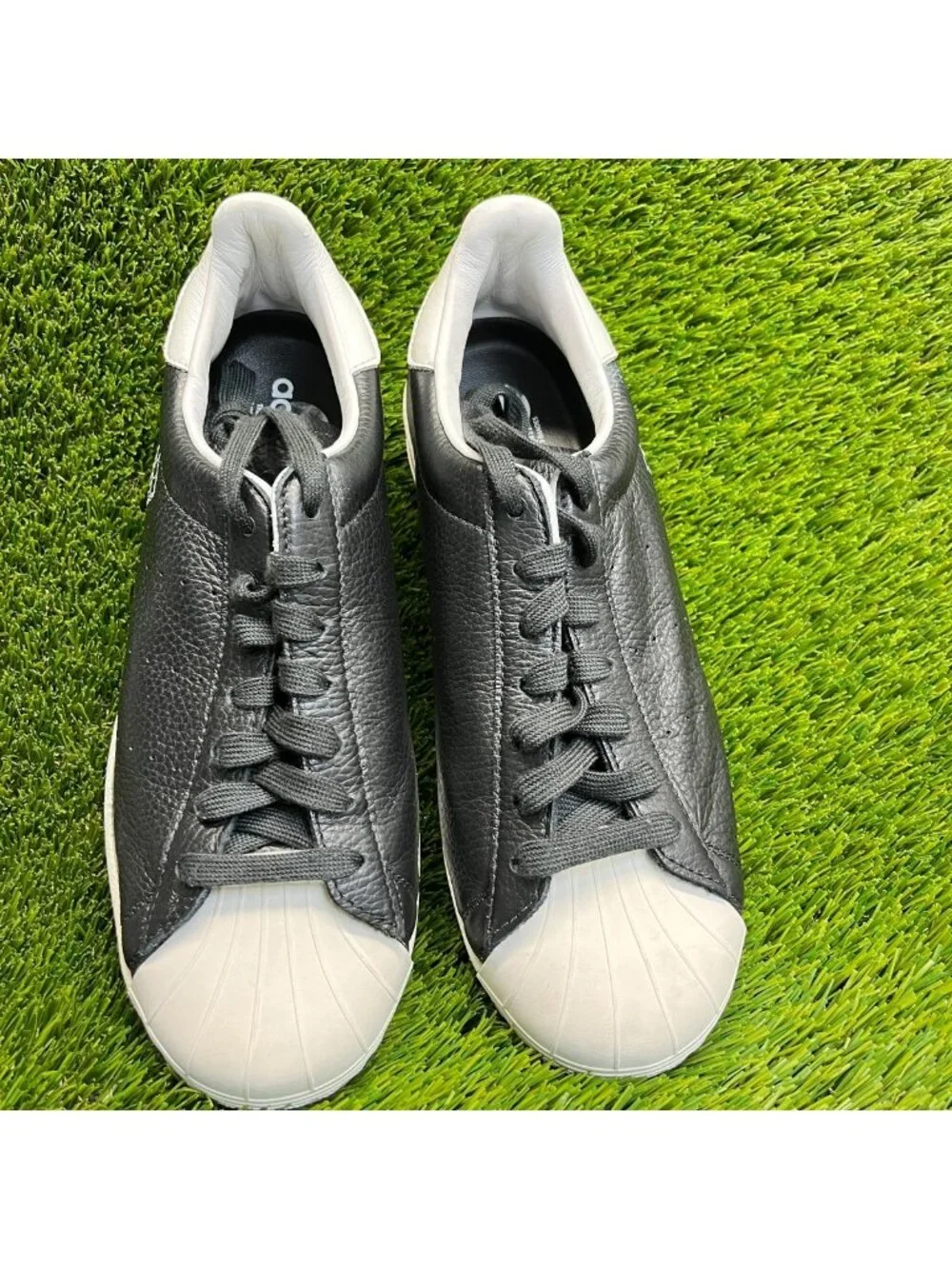 Adidas Superstar Pure Mens Size 9 Black White Athletic Leather Shoes Sneakers